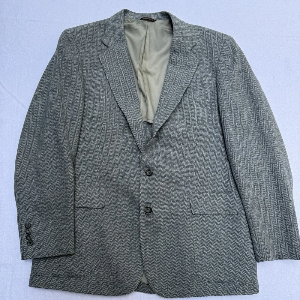Vintage Cricketeer Wool Blazer Sport Coat‎ Gray Herringbone 2 Button USA Union